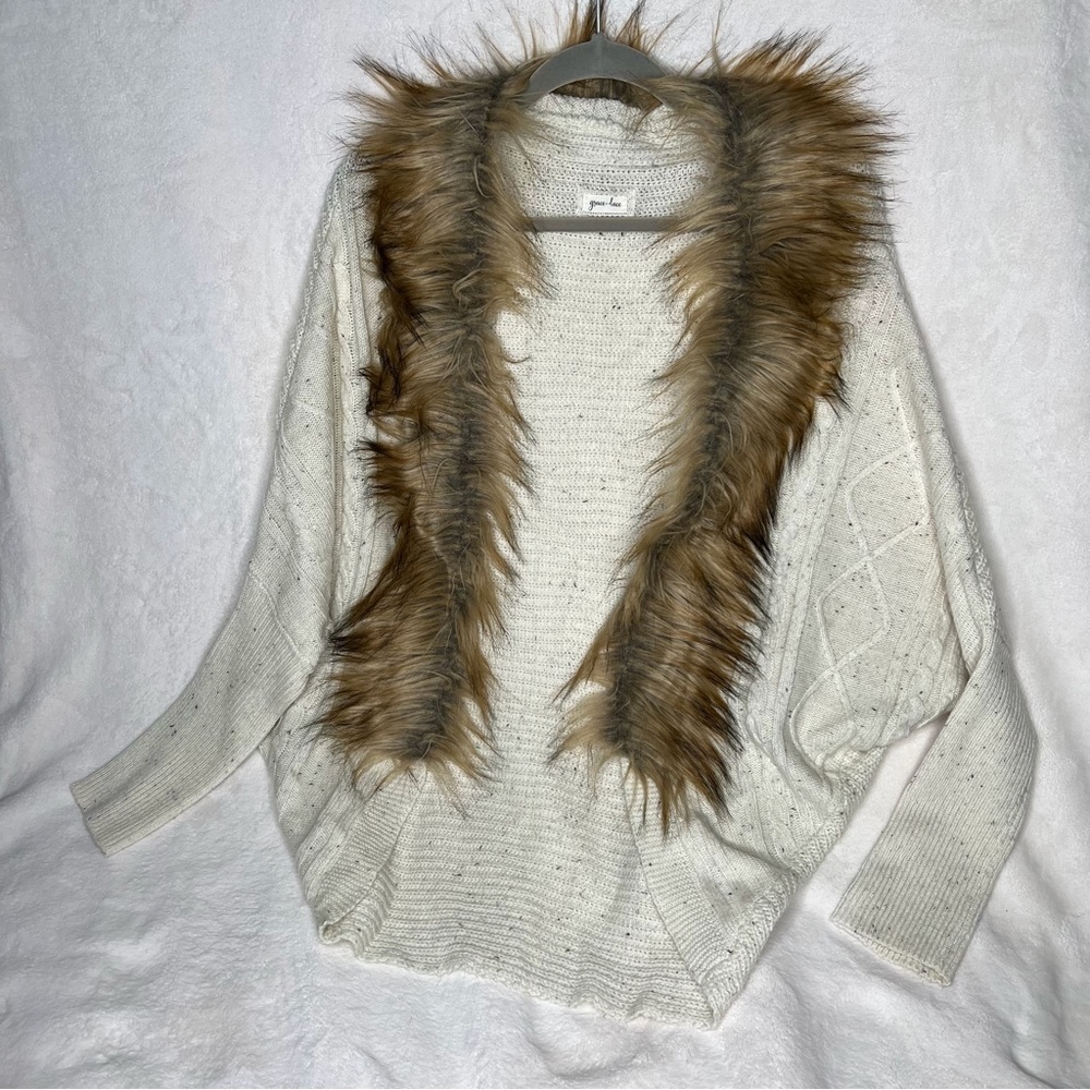 Grace and Lace Cocoon Faux Fur Knit Cardigan